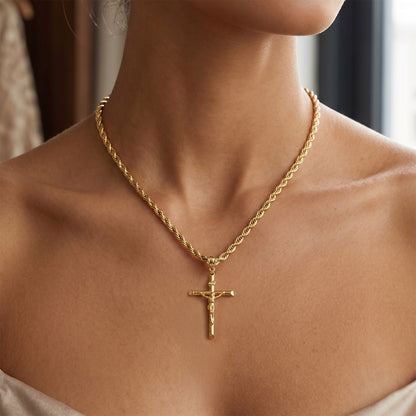 14k Yellow Gold Jesus Crucifix Cross Religious Pendant INRI 2.3"