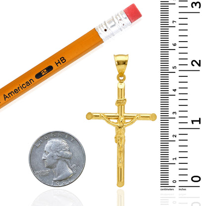 14k Yellow Gold Jesus Crucifix Cross Religious Pendant INRI 2.3"