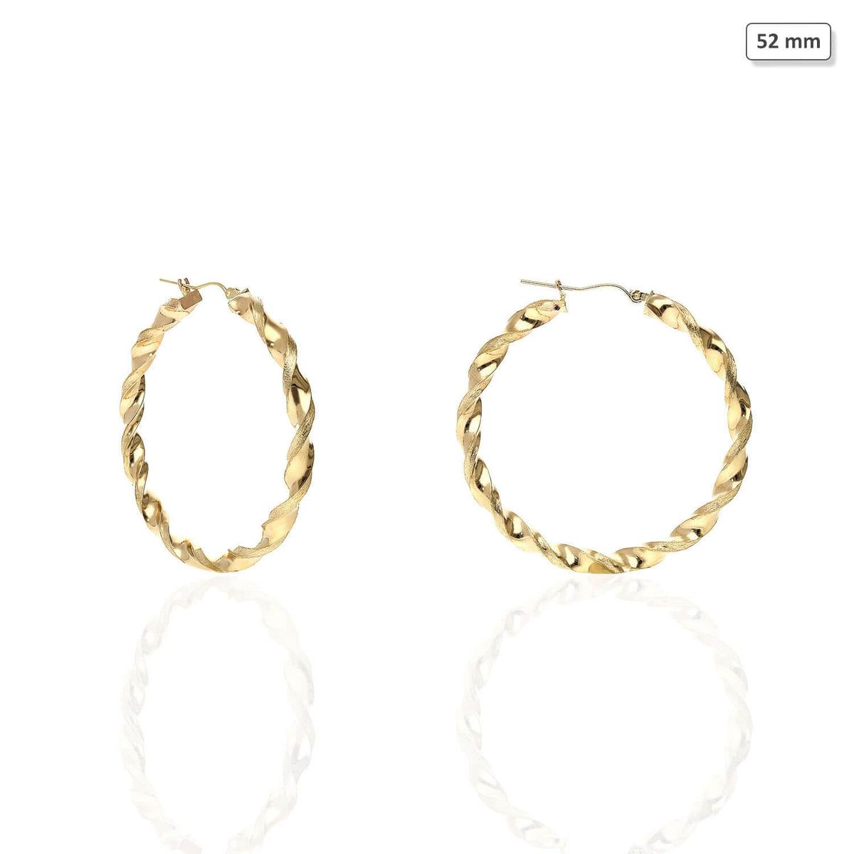 10K Yellow Gold Twisted Tube 4.5mm Diamond-Cut Textured Hoop Earrings 52mm-81mm