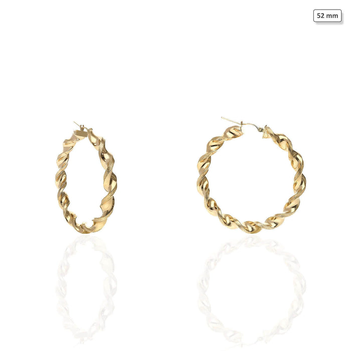 10K Yellow Gold Twisted Tube 6mm Diamond-Cut Textured Hoop Earrings 52mm-73mm