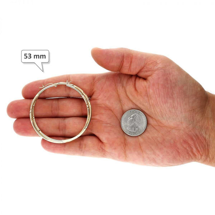 14K Yellow Gold 2mm Diamond-Cut Round Hoop Earrings 22-76mm