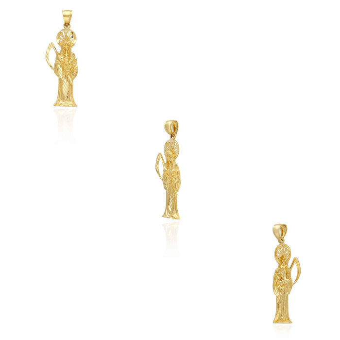 14K Real Yellow Gold Santa Muerte Grim Reaper Death Pendant 1.4"