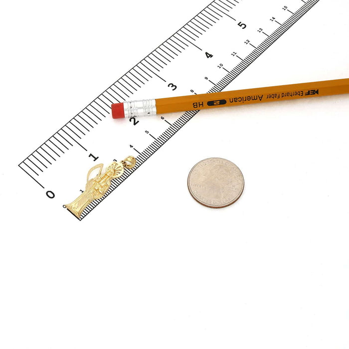 14K Real Yellow Gold Santa Muerte Grim Reaper Death Pendant 1.4"