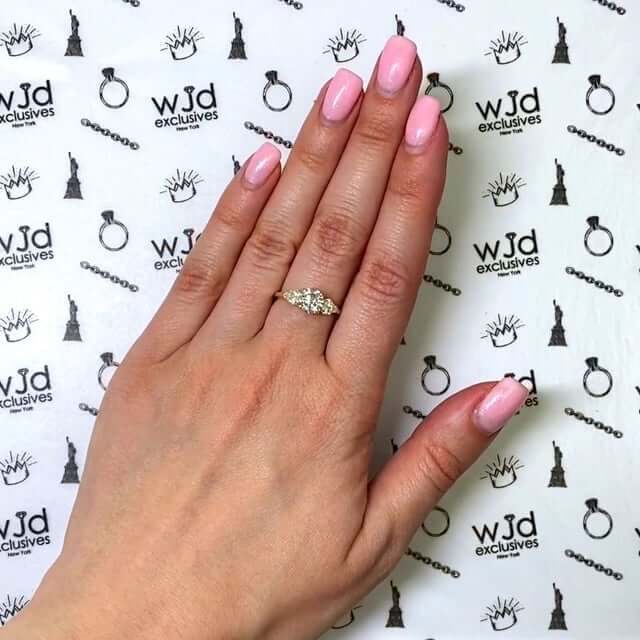 1.50CTW 3-Stone Round Heart CZ 14K Yellow Gold Engagement Ring