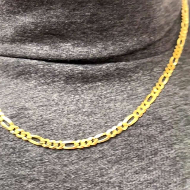 14K Yellow Gold Over Silver 4.5mm Figaro Chain (Solid Links) 16"-24"