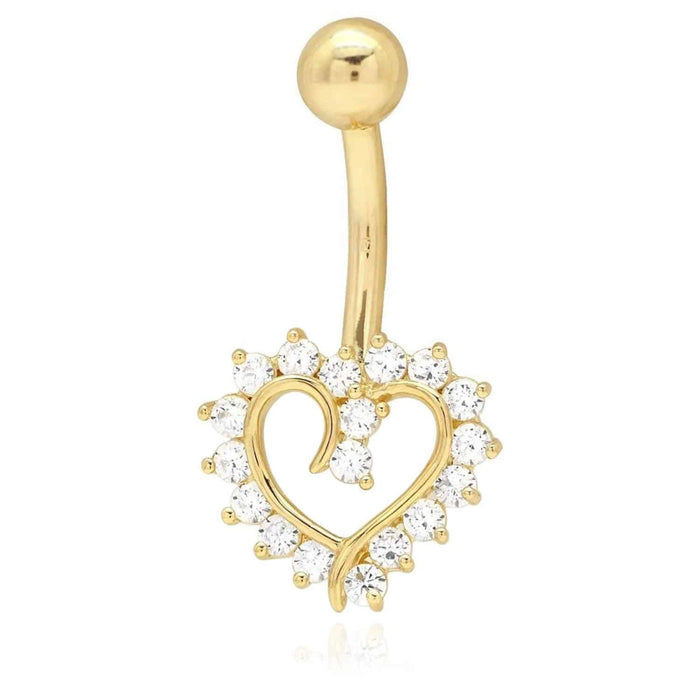 14K White Gold CZ Open Heart Belly Button Navel Ring