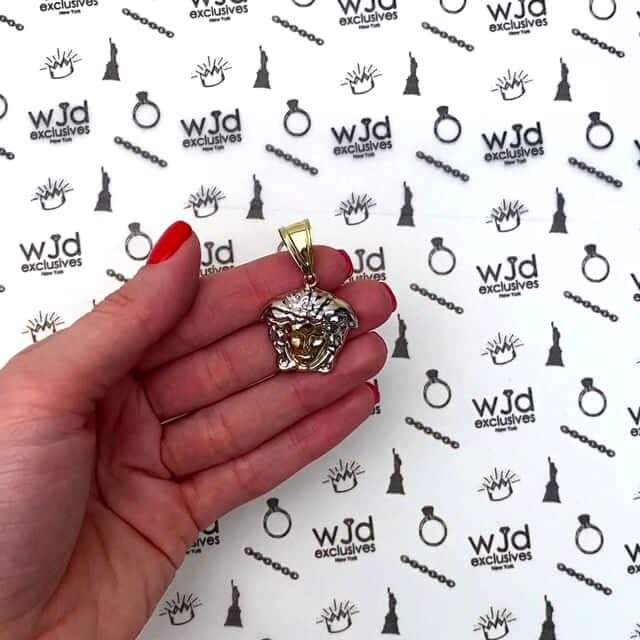 10K Yellow Gold 2-Tone Medusa Head Pendant 1.46"