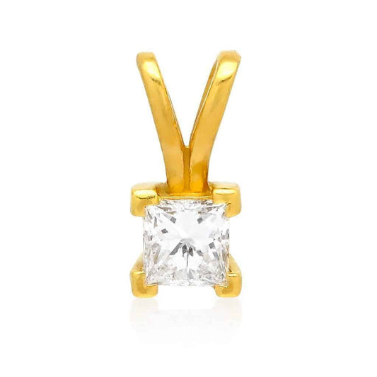 0.70CT Real, Lab-Grown Diamond Princess-Cut Solitaire 14K Gold Pendant 0.4"