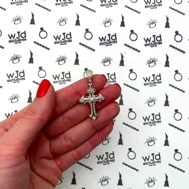 0.42CT TW. Natural Diamond Religious Cross Pendant 10K Yellow Gold 0.75"