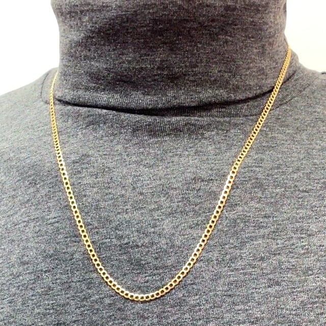Kid's Solid 14K Yellow Gold 3mm Diamond Cut Pave Cuban  Chain 16"-20"