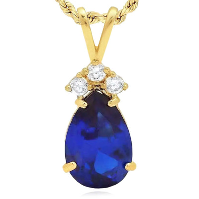 14k Yellow Gold 1.85TCW CZ & Pear Shape Blue Sapphire Pendant