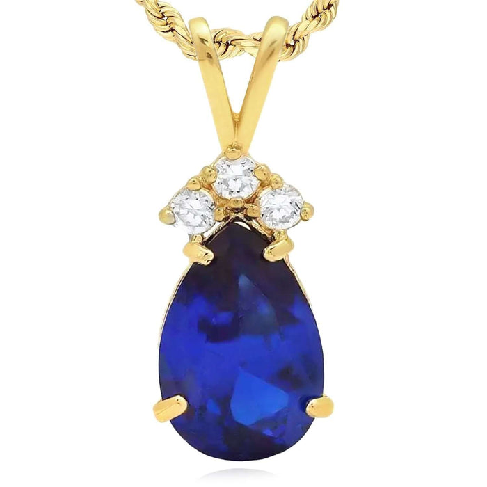 14k Yellow Gold 1.85TCW CZ & Pear Shape Blue Sapphire Pendant