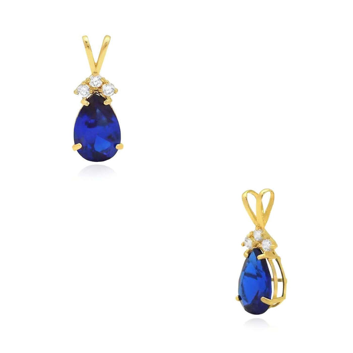 14k Yellow Gold 1.85TCW CZ & Pear Shape Blue Sapphire Pendant