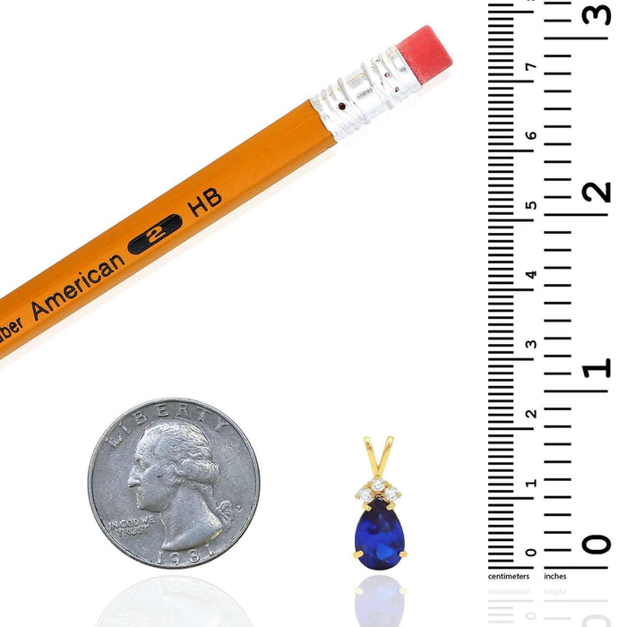 14k Yellow Gold 1.85TCW CZ & Pear Shape Blue Sapphire Pendant