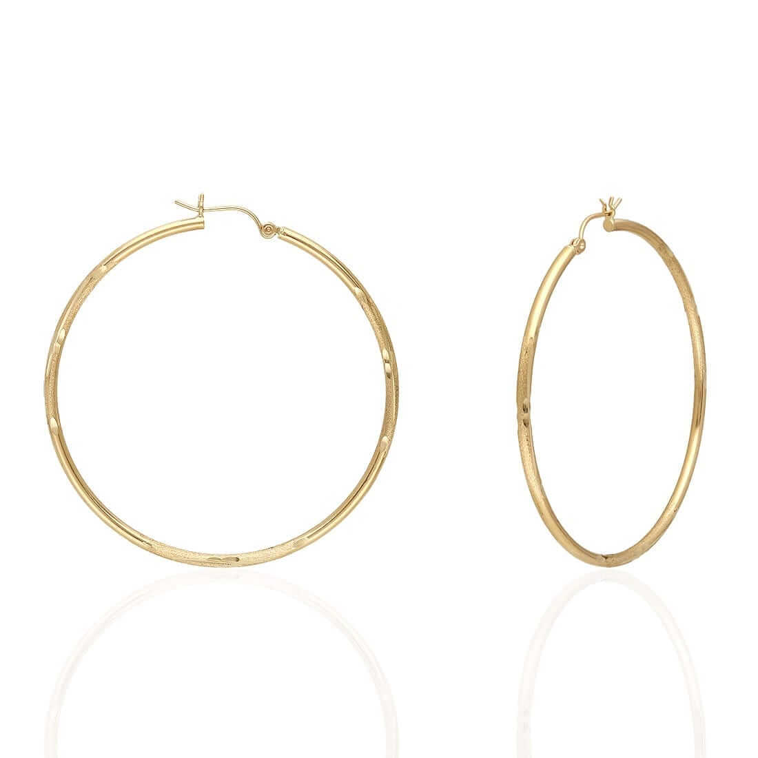 14K Yellow Gold 2mm Diamond-Cut Round Hoop Earrings 22-76mm