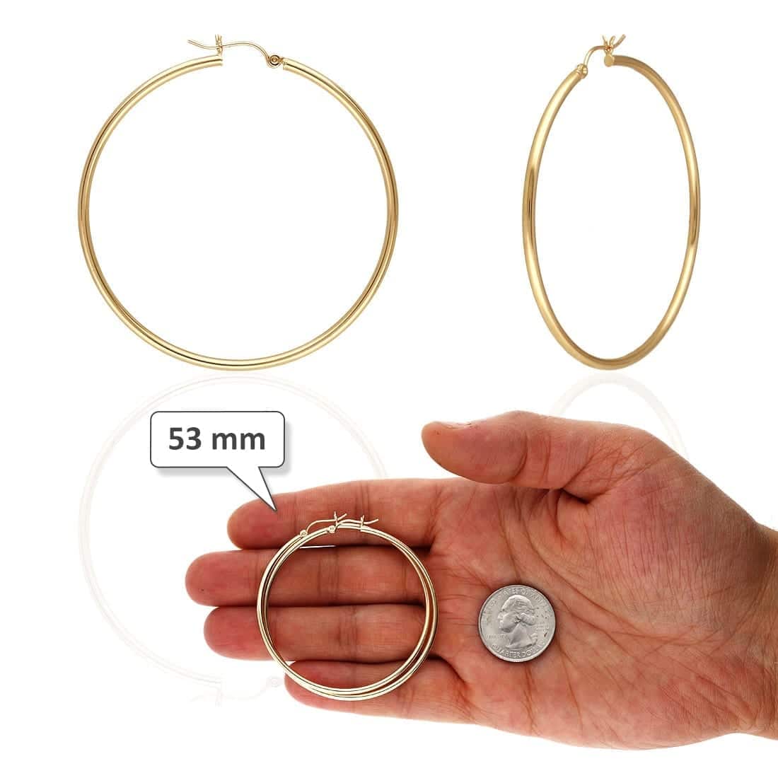 14K Yellow White Gold 2mm Round Hoop Earrings 22mm-76mm