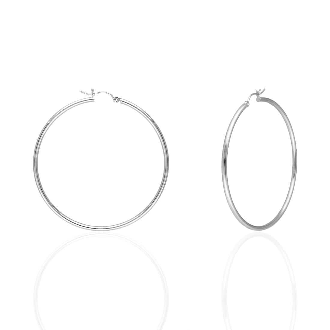 14K Yellow White Gold 2mm Round Hoop Earrings 22mm-76mm