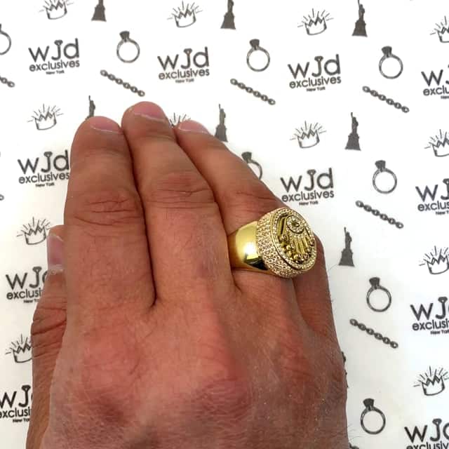 14K Yellow Gold CZ Crown Signet Ring