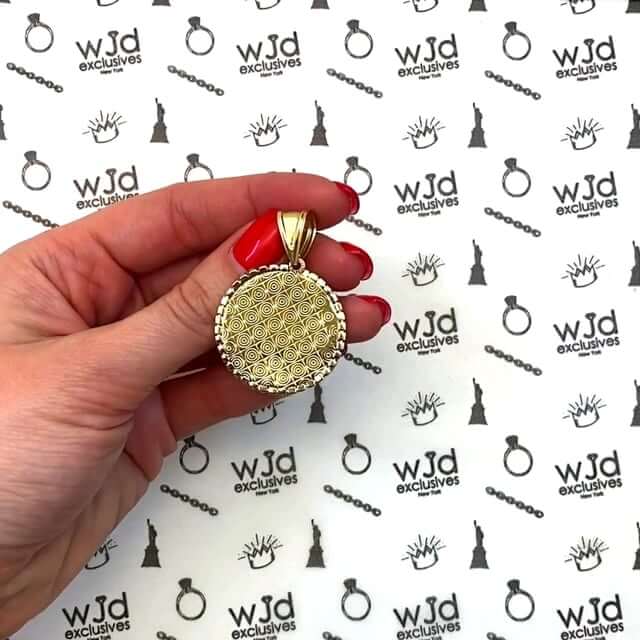 10K Yellow Gold CZ Medusa Head Round Medallion 1.77"