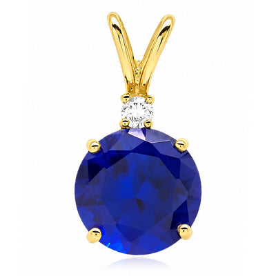 2Ct CZ And Simulated Blue Sapphire Solitaire Pendant 14K Yellow Gold