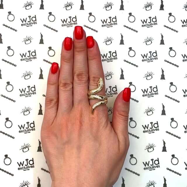 14K Real CZ Red Ruby Eyes Snake Ring