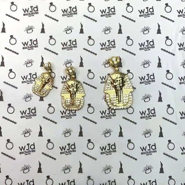 10K Yellow Gold CZ Pharaoh Pendant 1.77"-2.56"