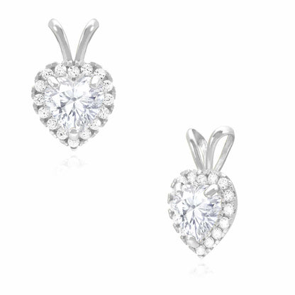 14K White Gold Birthstone and CZ Heart Shape Pendant 0.5"