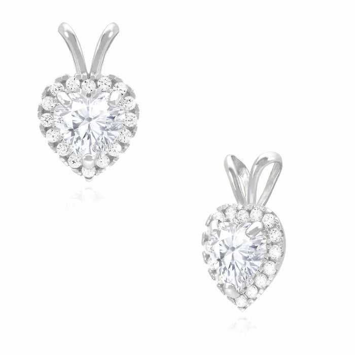 14K White Gold Birthstone and CZ Heart Shape Pendant 0.5"