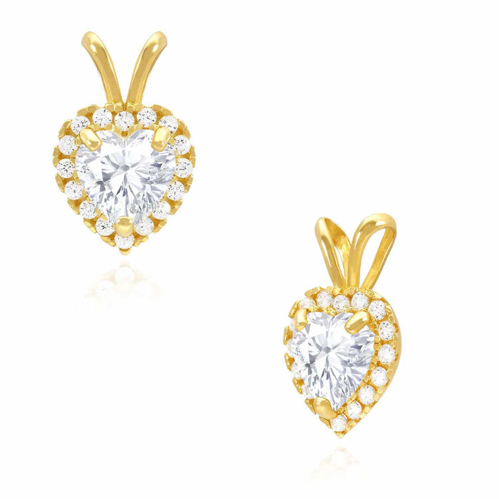 14K Gold Birthstone CZ Heart Shape Pendant 0.5"