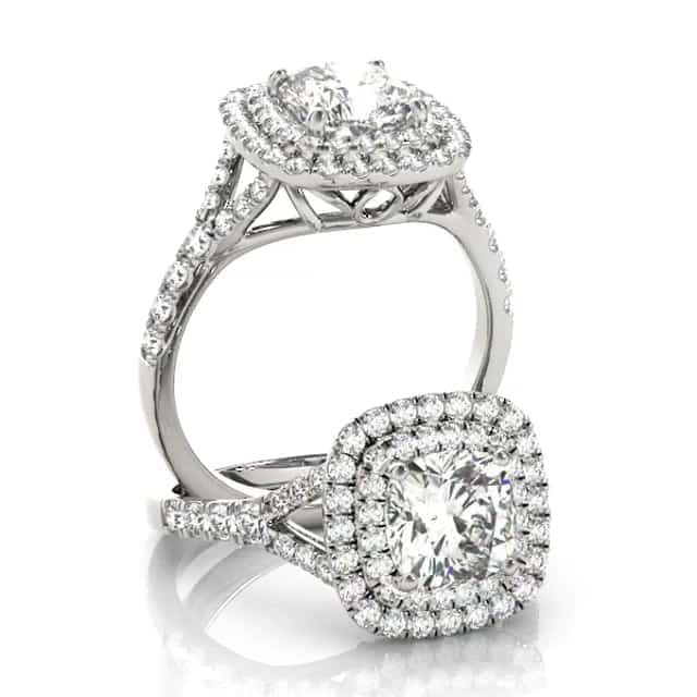 2CTW Natural Diamond and Moissanite Double Halo 14K Gold White Engagement Ring