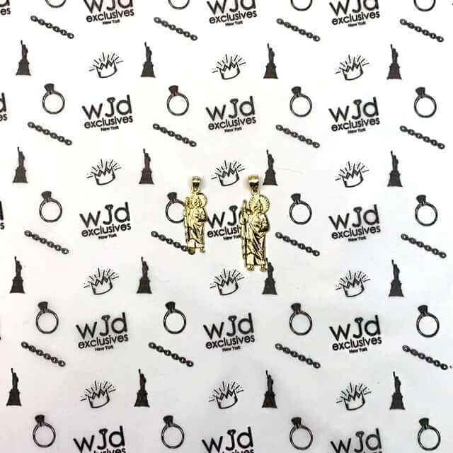 10k Gold Yellow White San Judas Diamond-Cut Pendant 1"-1.4"