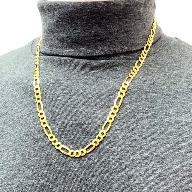14K Yellow Gold Over Silver 7mm Figaro Chain (Solid Links) 18"-24"