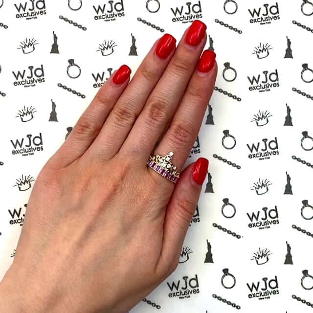 14K Yellow Gold 1.3CTW CZ And Ruby Royal Crown Cocktail Ring
