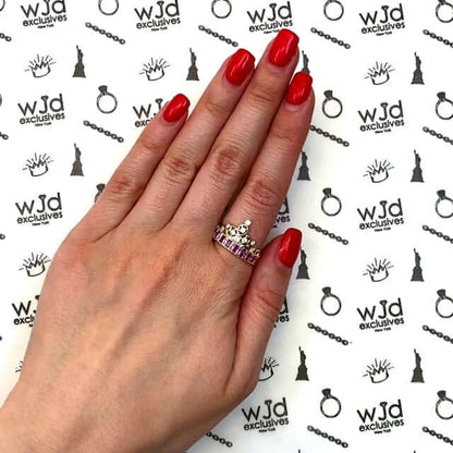 14K Yellow Gold 1.3CTW CZ And Ruby Royal Crown Cocktail Ring