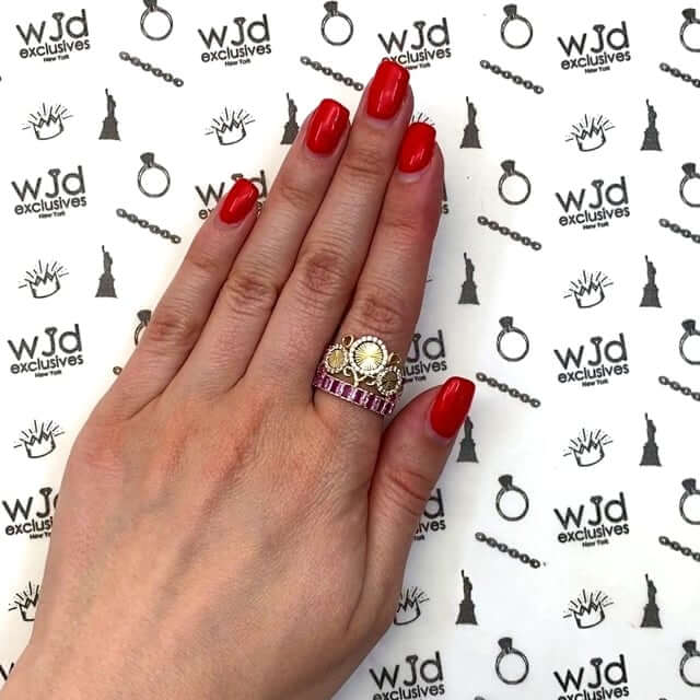 14K Yellow Gold 1.5CTW CZ & Ruby Royal Crown Round Cocktail Ring