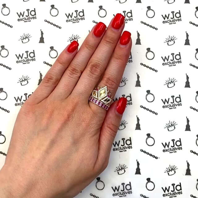 14K Yellow Gold 1.25CTW CZ Ruby Royal Crown Rhombus Cocktail Ring