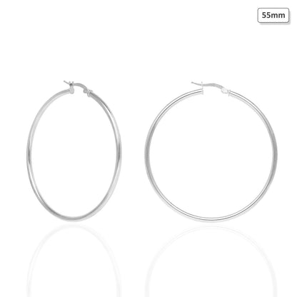 925 Sterling Silver 2.5mm Thick Hoop Earrings 35mm-73mm Diameter