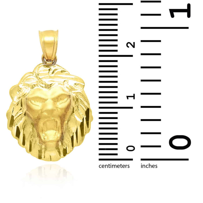 10K Gold Diamond-Cut Lion Head Pendant 1"
