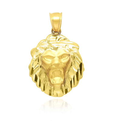 10K Gold Diamond-Cut Lion Head Pendant 1"