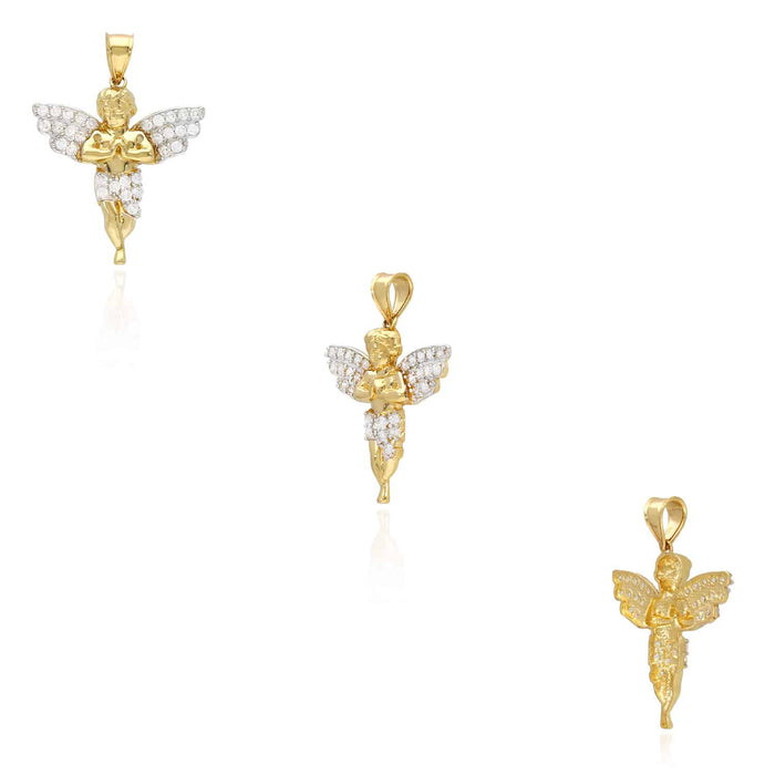 14K Yellow Gold CZ Religious Baby Angel Pendant