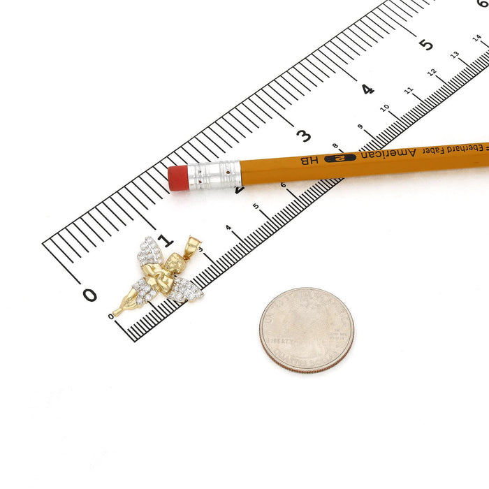 14K Yellow Gold CZ Religious Baby Angel Pendant