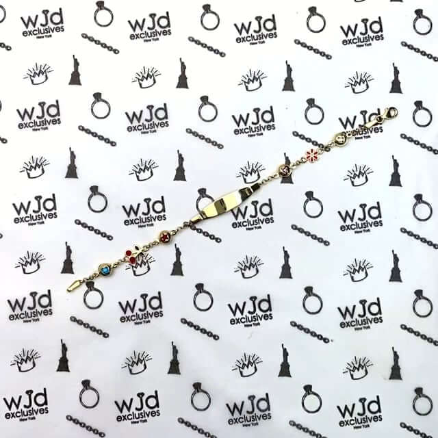 Kids 14K Yellow Gold 6mm Hearts, Cherry, Stars, Flower Charm ID Bracelet 6"