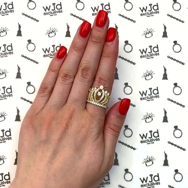 1.5CTW CZ 14K Yellow Gold Royal Crown Ring