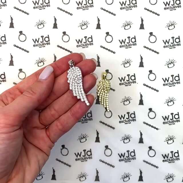14k Gold Over 925 Silver White Zirconia Pave Angel Wing Pendant 1.77"