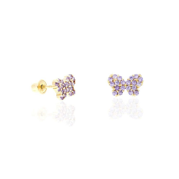 14k Yellow Gold Birthstone Butterfly Screw Back Stud Earrings