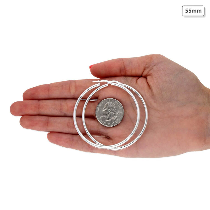 925 Sterling Silver 2.5mm Thick Hoop Earrings 35mm-73mm Diameter