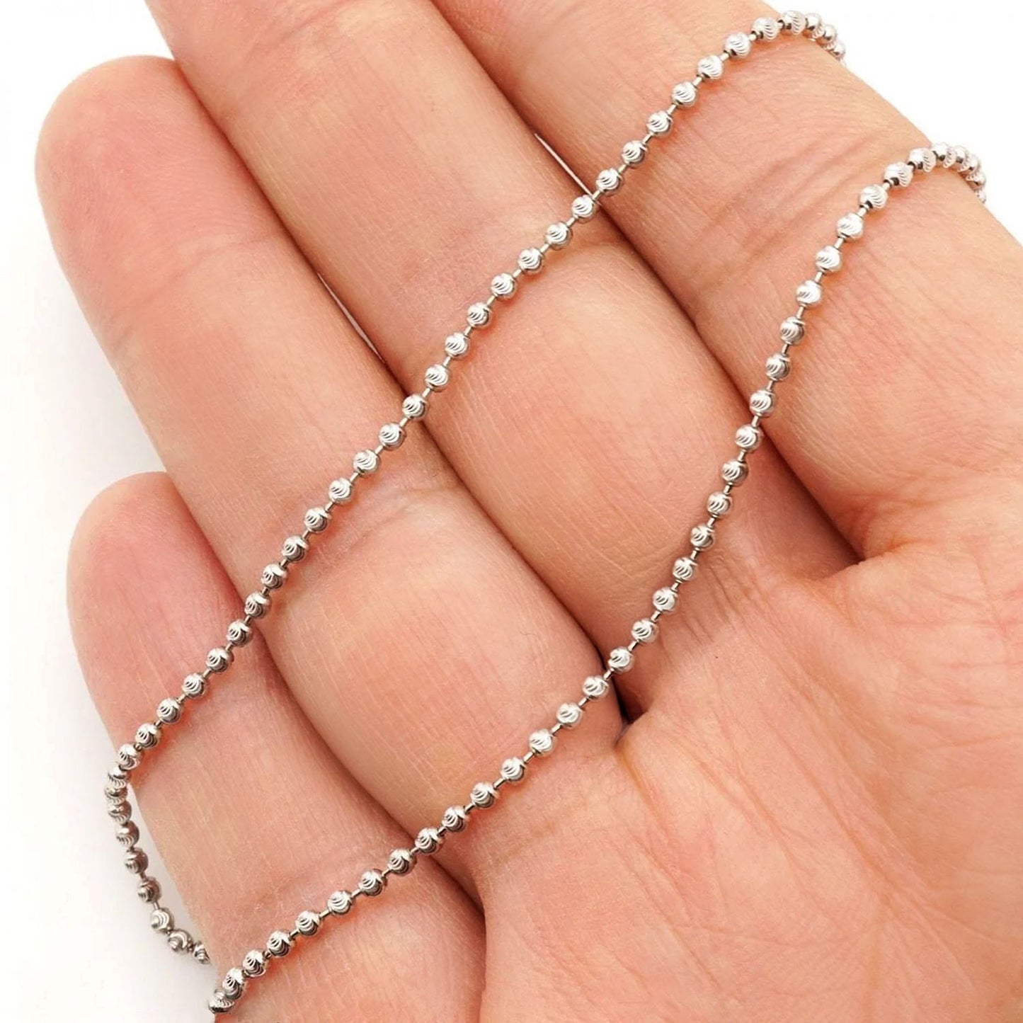 Sterling Silver 2mm Moon-Cut Bead Ball Chain 22"