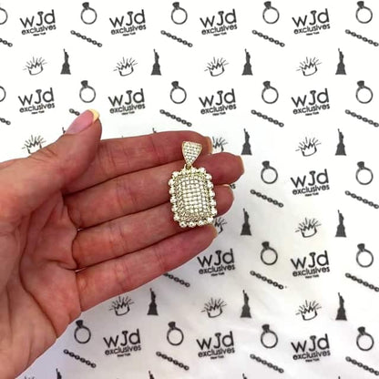 1.5CTW CZ 14K Yellow Gold Rectangle Cluster Frame Pendant 1.38"