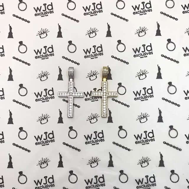 14k Yellow White Gold Over Silver White Zirconia Cross Pendant 1.97"