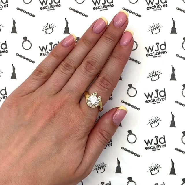 1.70CTW CZ 14K Yellow Gold Horseshoe Engagement Ring